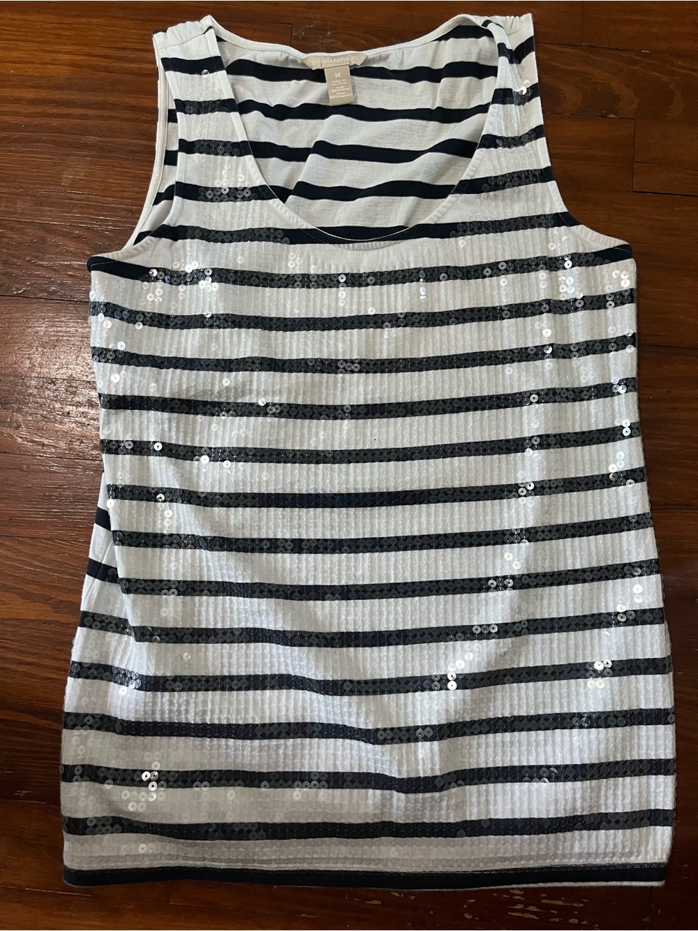 Banana Republic Black and White Sequin Striped Tank Top